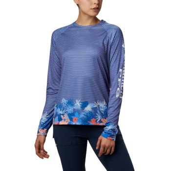 Columbia PFG Super Tidal Long Sleeve, Sudaderas Azules Rayas Para Mujer | 726305-WSM